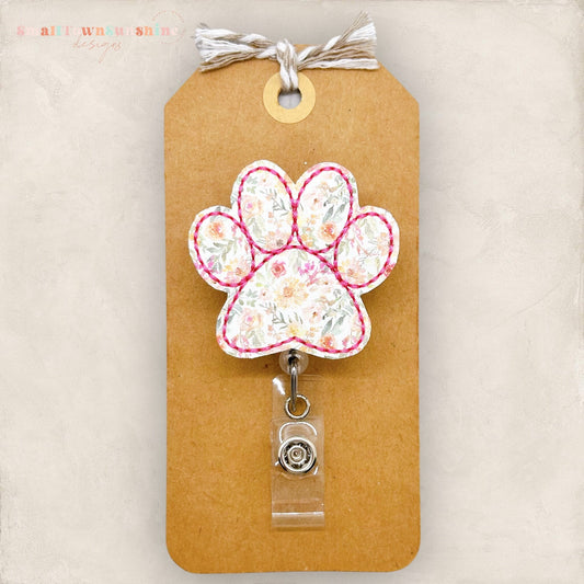 Pink Floral Paw Print Badge Topper