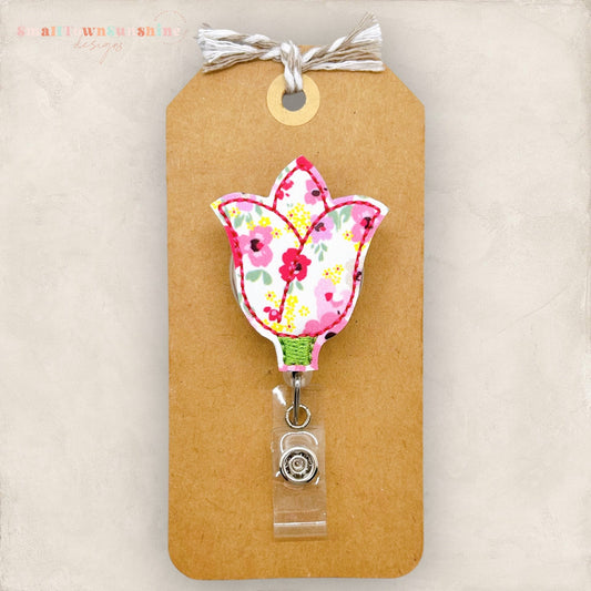 Pink Floral Tulip Badge Topper