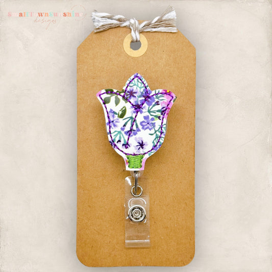 Purple Floral Tulip Badge Topper