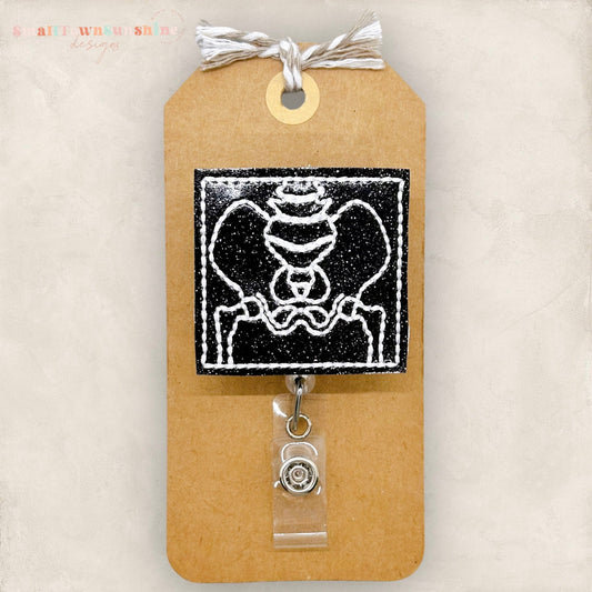 pelvis xray embroidered badge reel