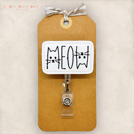 meow with cat faces badge reel