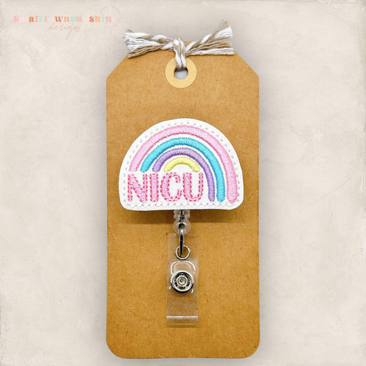 pastel NICU rainbow badge reel
