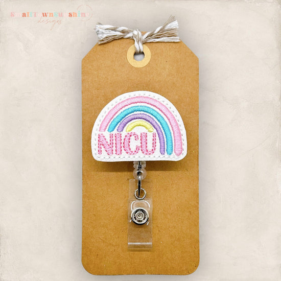 pastel NICU rainbow badge reel