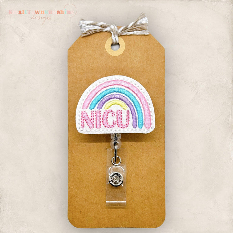 pastel NICU rainbow badge reel