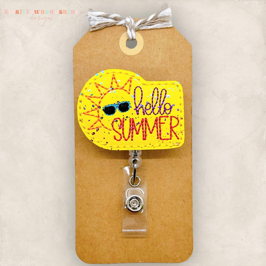 hello summer badge reel, cool sun with sunglasses