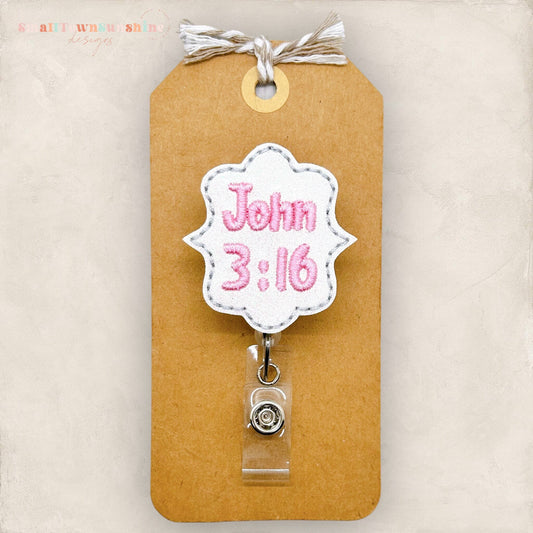 john 3:16 embroidered badge reel