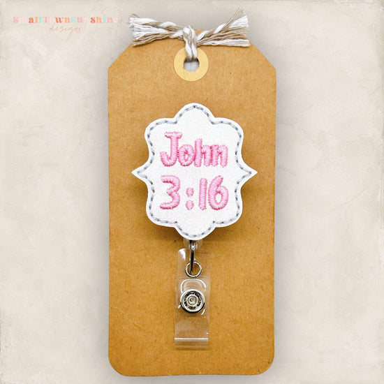john 3:16 embroidered badge reel