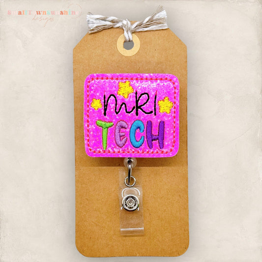 pink glitter mri tech badge reel