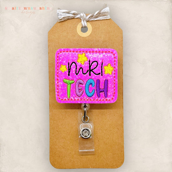 pink glitter mri tech badge reel