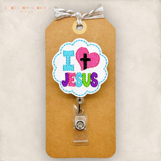 colorful i love jesus badge reel