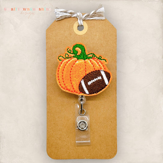 Pumpkin Football Badge Reel, Fall Badge Reel, Nurse Badge Clip, Teacher Lanyard, Coworker Gift, Badge Buddy, Retractable ID Holder