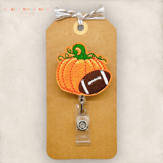 Pumpkin Football Badge Reel, Fall Badge Reel, Nurse Badge Clip, Teacher Lanyard, Coworker Gift, Badge Buddy, Retractable ID Holder