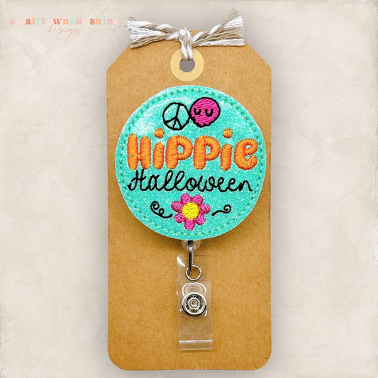 daisy and peace sign hippie halloween badge reel