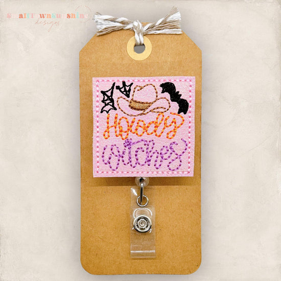 pink cowboy hat howdy witches badge reel