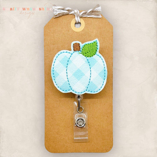 Teal Plaid Pumpkin Badge Topper