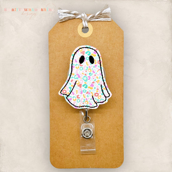 colorful cheetah print sheet ghost badge reel