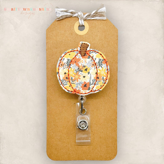 Orange & Yellow Floral Pumpkin Badge Topper