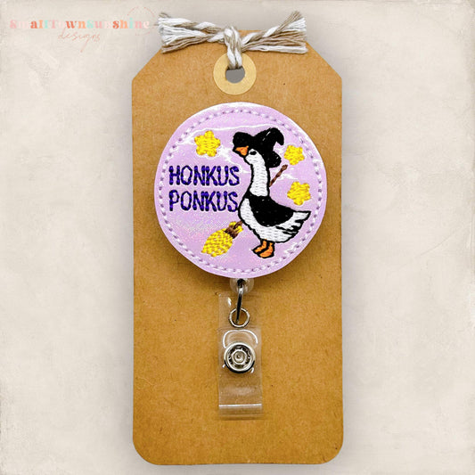 silly witch goose, honkus ponkus badge reel