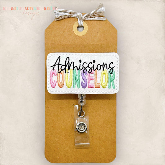 admissions counselor embroidered badge reel