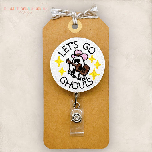 cowboy ghost with a guitar badge reel