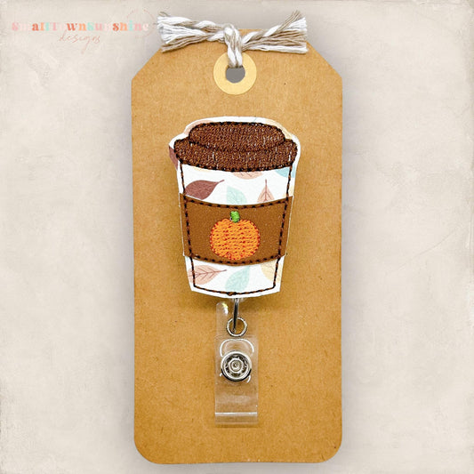 fall pumpkin to go coffee cup badge reel topper
