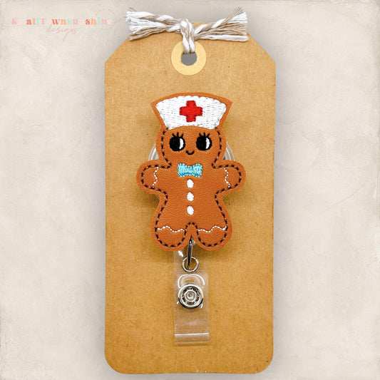 gingerbread cookie with a medical nursing hat badge reel