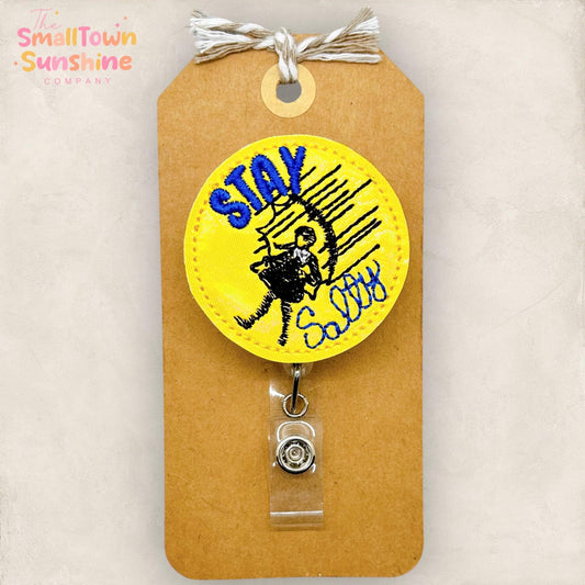 stay salty salt girl embroidered badge reel topper