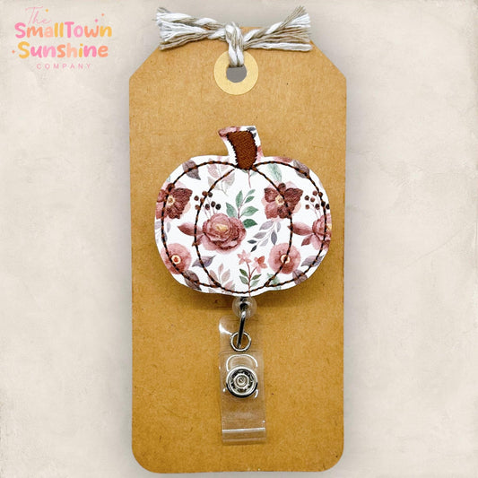 Brown Floral Pumpkin Badge Topper