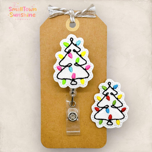 christmas lights shaped christmas tree embroidered badge reel topper