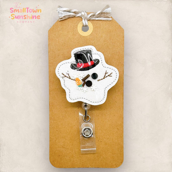 Melted Snowman Shaker Badge Reel, Christmas Badge Reel, Nurse Badge Clip, Teacher Lanyard, Coworker Gift, Retractable ID Holder | GLITTER