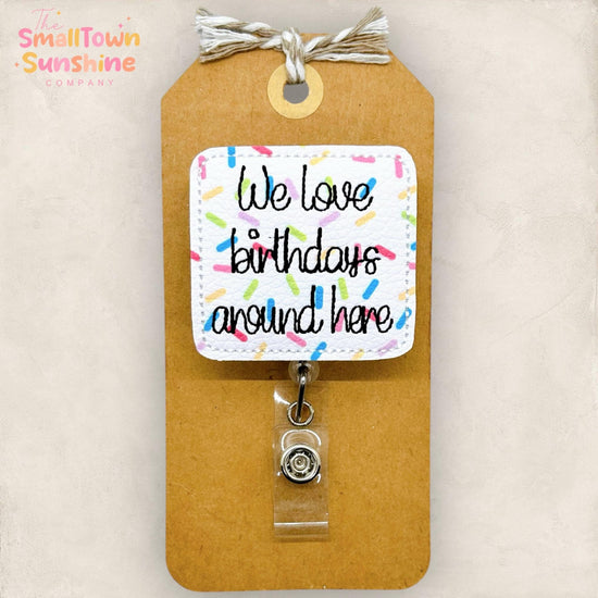 birthday badge reel topper embroidered on confetti vinyl
