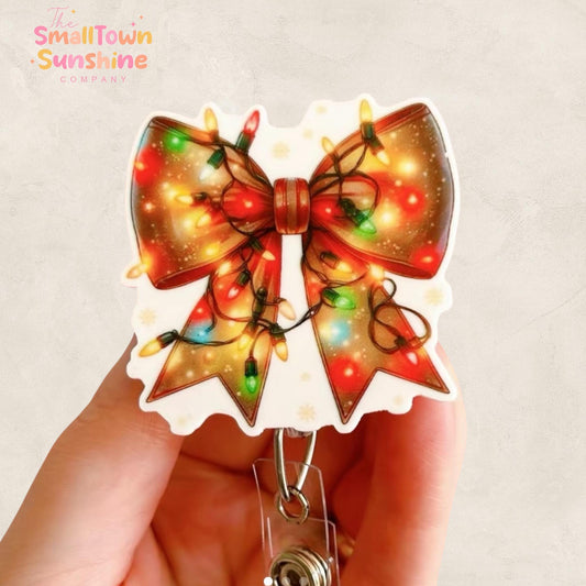 Christmas Bow with Lights Badge Topper