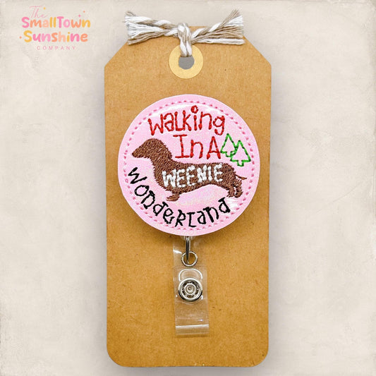 funny dachshund christmas embroidered badge reel topper