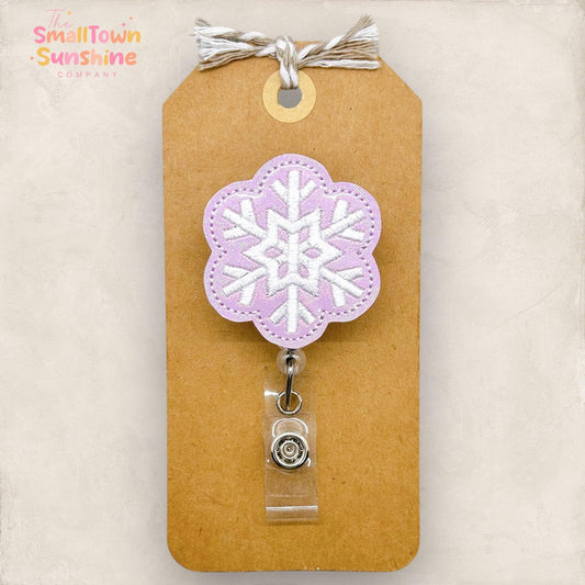 pastel purple snowflake embroidered badge reel topper