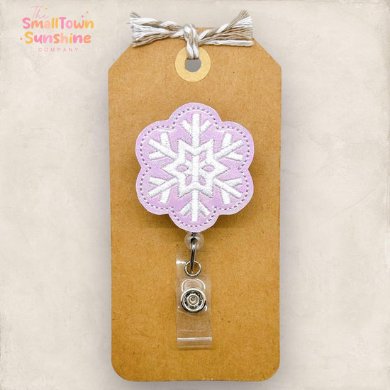 pastel purple snowflake embroidered badge reel topper