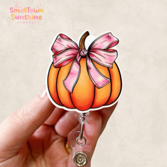 Pink Bow Pumpkin Badge Topper