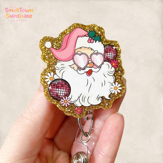Pink Disco Santa Badge Topper