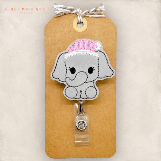 Pink Santa Elephant Badge Topper
