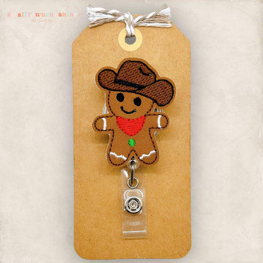 Cowboy Gingerbread Badge Reel, Western Christmas Badge Reel, Cookie Badge Holder, Nurse Badge Clip, Teacher Lanyard, Retractable ID Holder