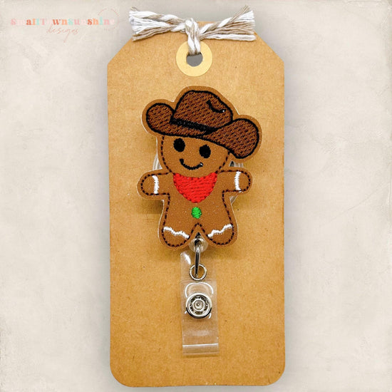 Cowboy Gingerbread Badge Reel, Western Christmas Badge Reel, Cookie Badge Holder, Nurse Badge Clip, Teacher Lanyard, Retractable ID Holder