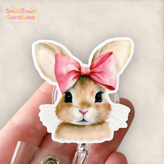 Pink Bow Bunny Badge Topper