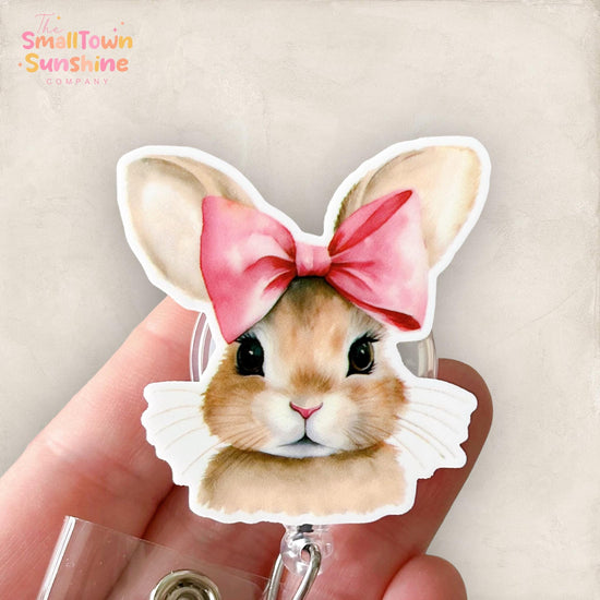 Pink Bow Bunny Badge Topper