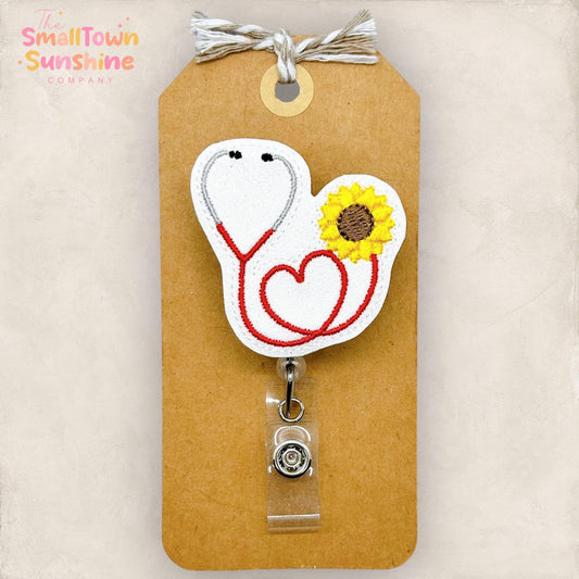 Red Sunflower Stethoscope Heart Badge Topper