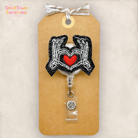 Skeleton Hand Heart Badge Topper