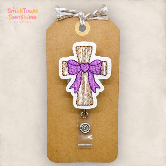 Purple Coquette Cross Badge Topper