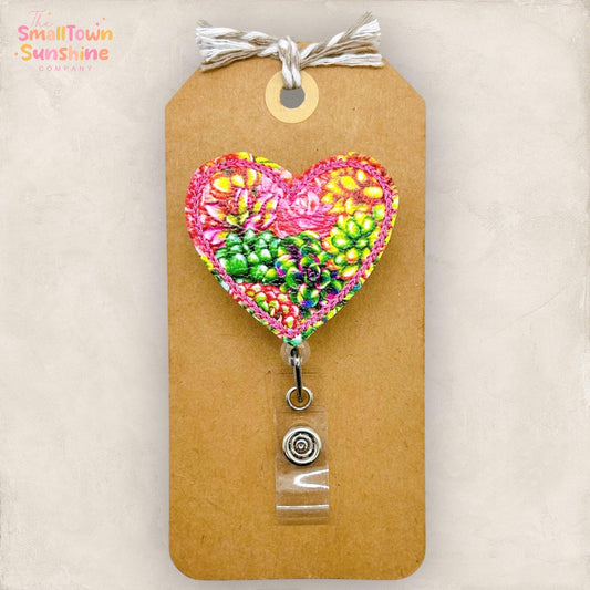 Rainbow Succulent Heart Badge Topper