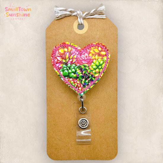 Rainbow Succulent Heart Badge Topper