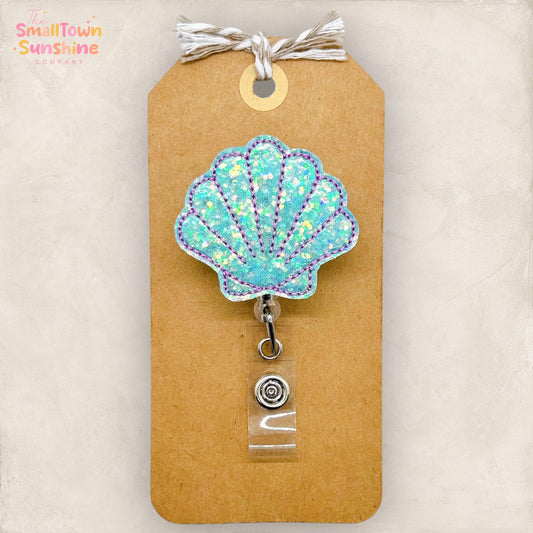 Teal Glitter Seashell Badge Topper