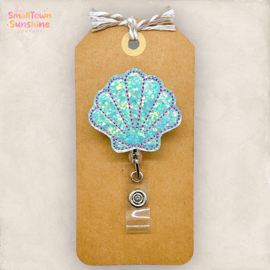 Teal Glitter Seashell Badge Topper