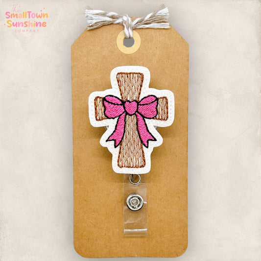 Pink Coquette Cross Badge Topper